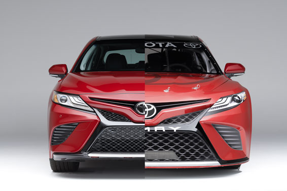 2018 standard Camry (left) and 2018 NASCAR Camry (right)
