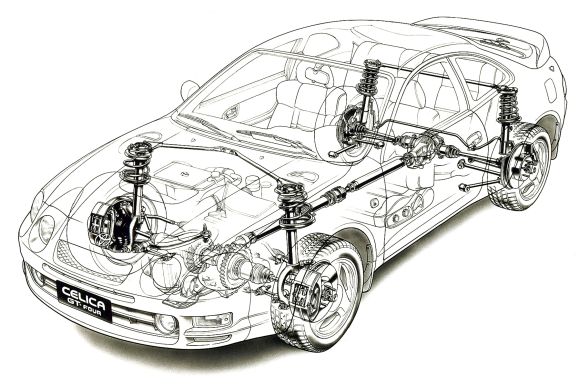 Toyota Celica GT-fire 1995 teknisk tegning ansætter