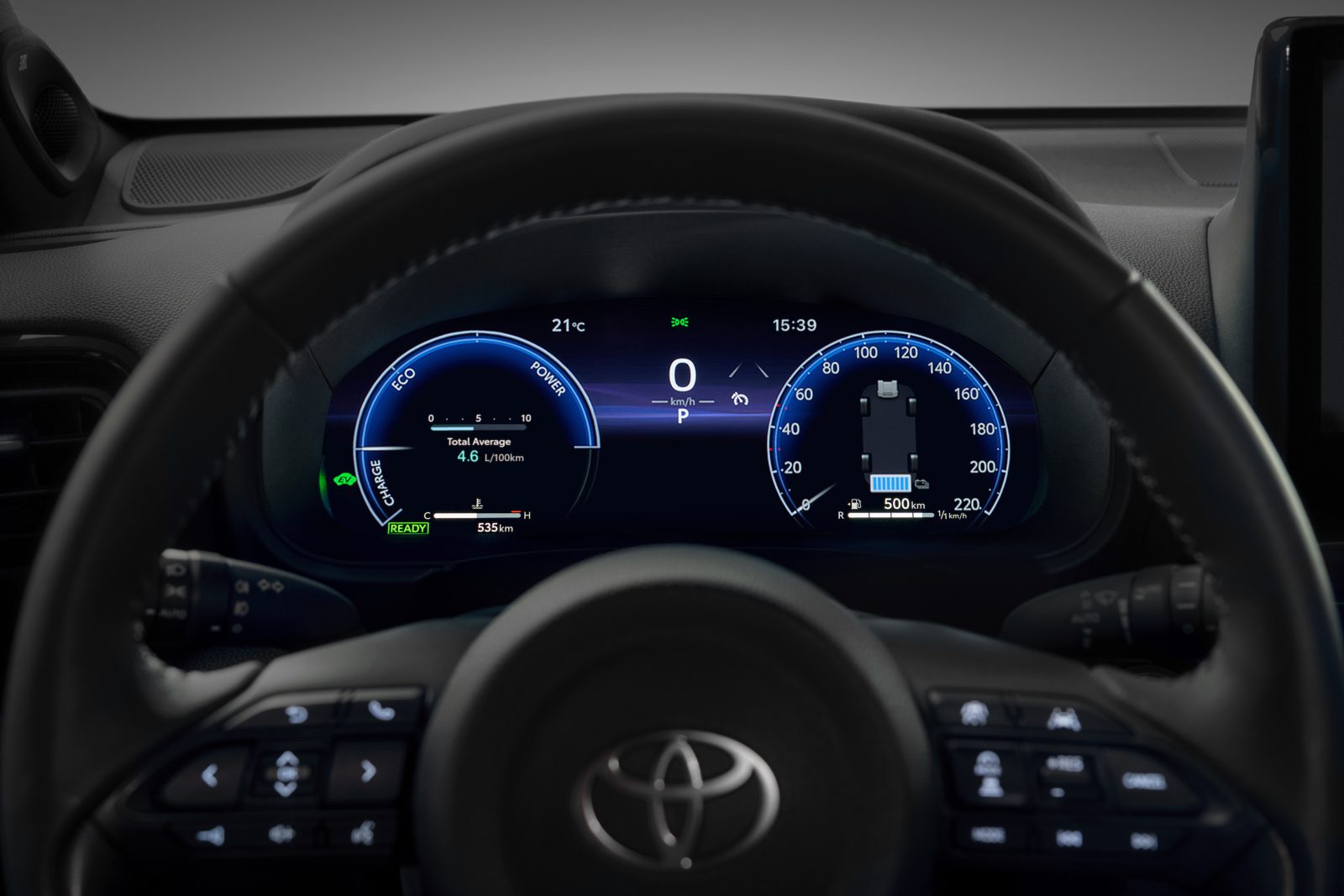 Toyota dashboard showing Ready mode