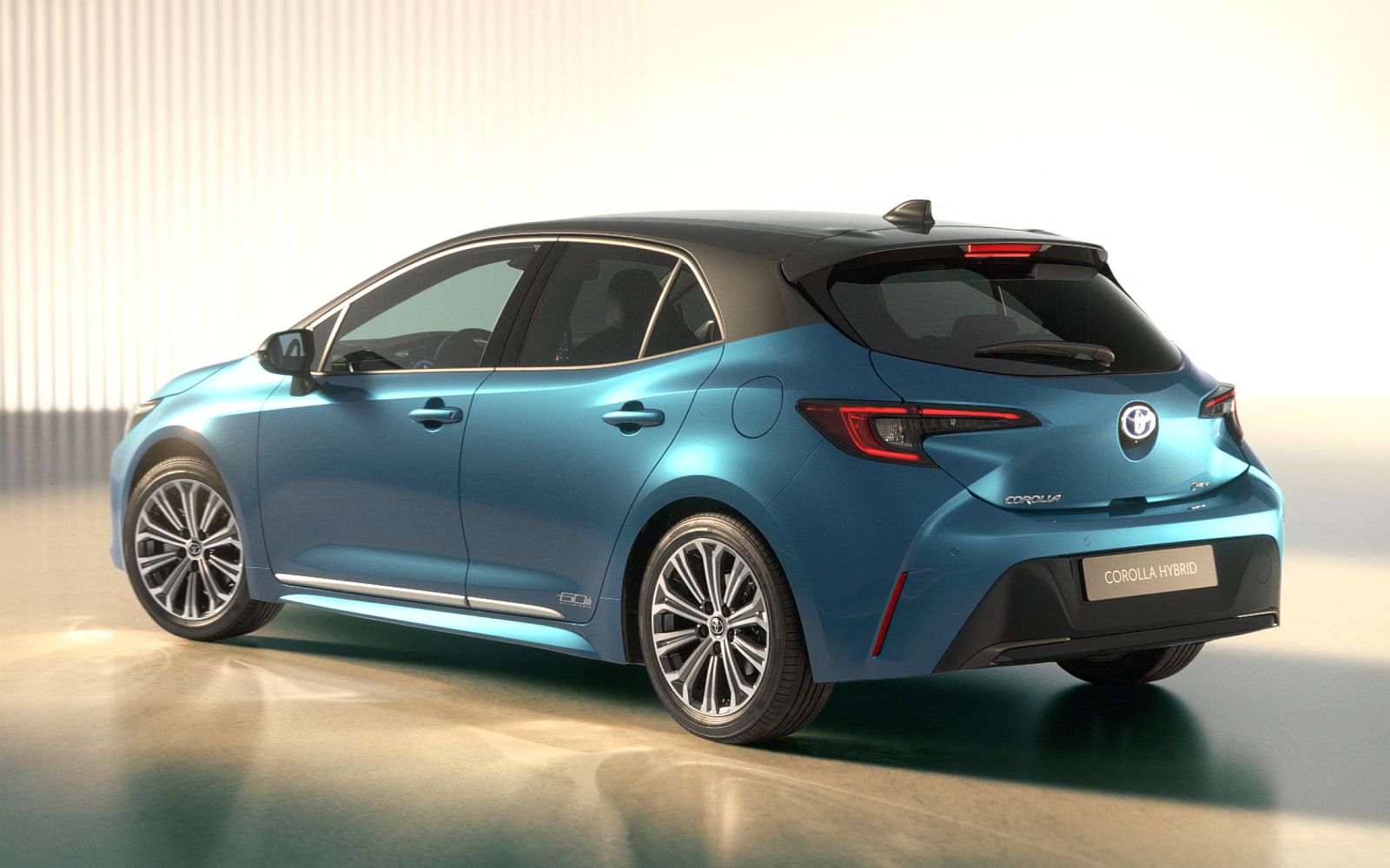 Toyota Corolla 60th Anniversary Hatchback in Boreal Blue with black roof - rear